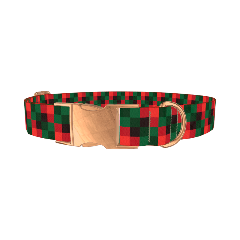 Plaid Check Dog Collar - metal rose gold