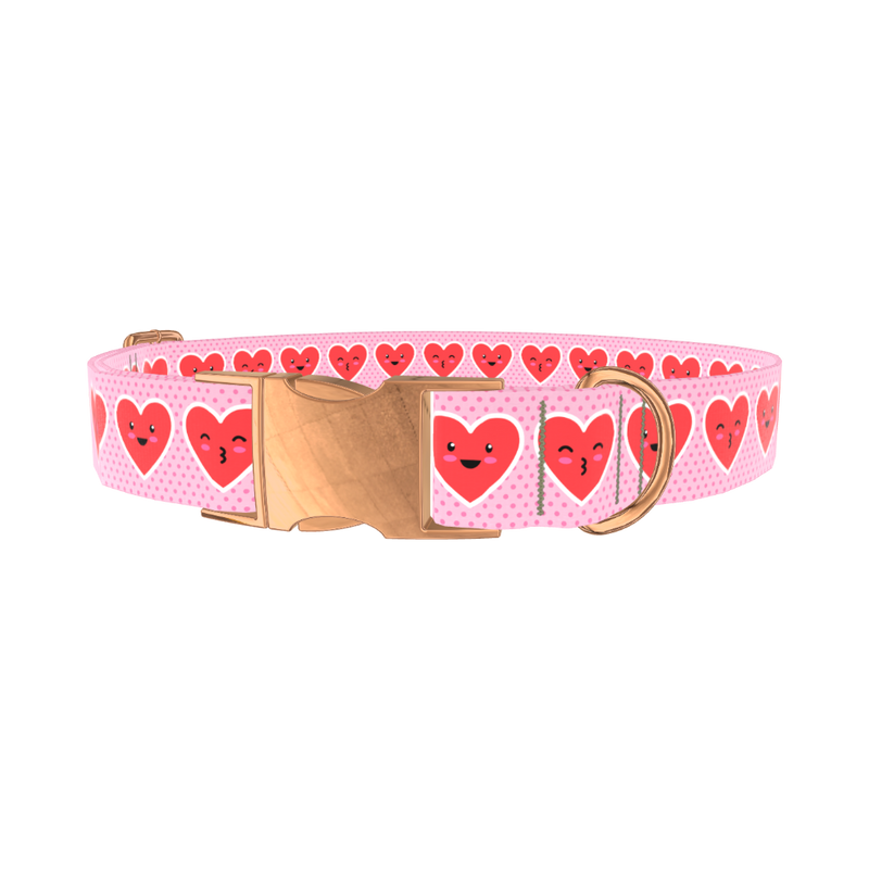 Kawaii Heart Faces Dog Collar - metal silver