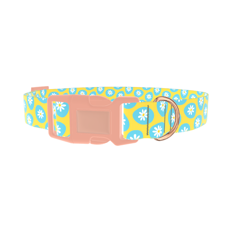 Blue Daisy Easter Egg Dog Collar - plastic rose gold