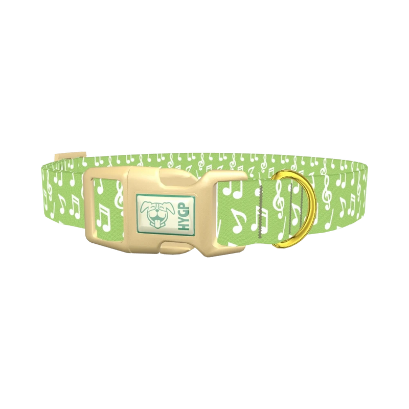 Lime Musical Note Dog Collar - plastic gold