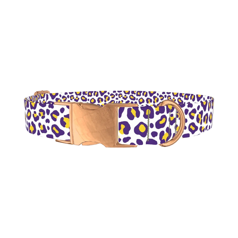 Leopard Print Dog Collar - metal rose gold