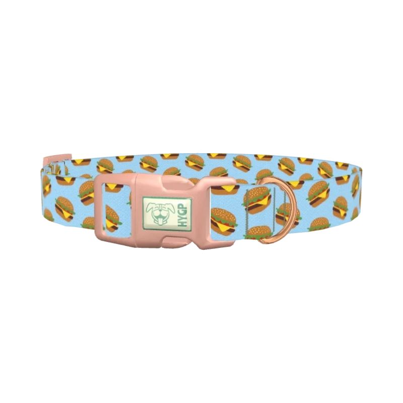Burger Pattern Dog Collar - plastic rose gold