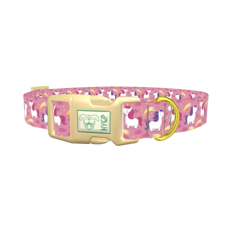 Pink Unicorn Stars Dog Collar - plastic gold