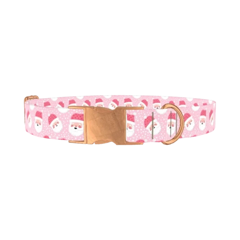 Pink Santa Pattern Dog Collar - metal rose gold