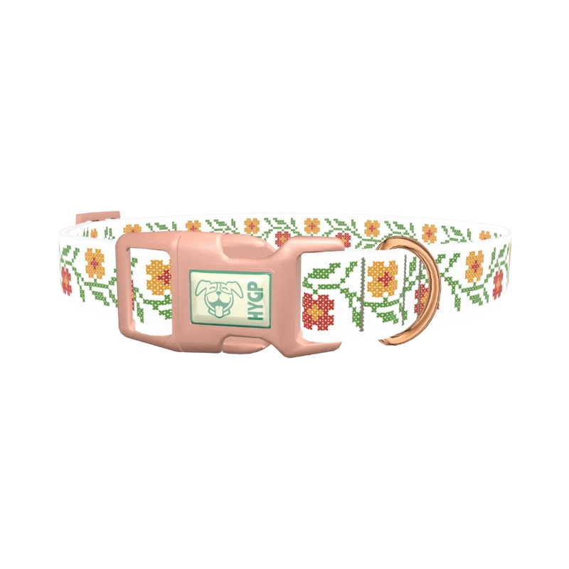 Cross Stitch Flower Dog Collar - plastic rose gold