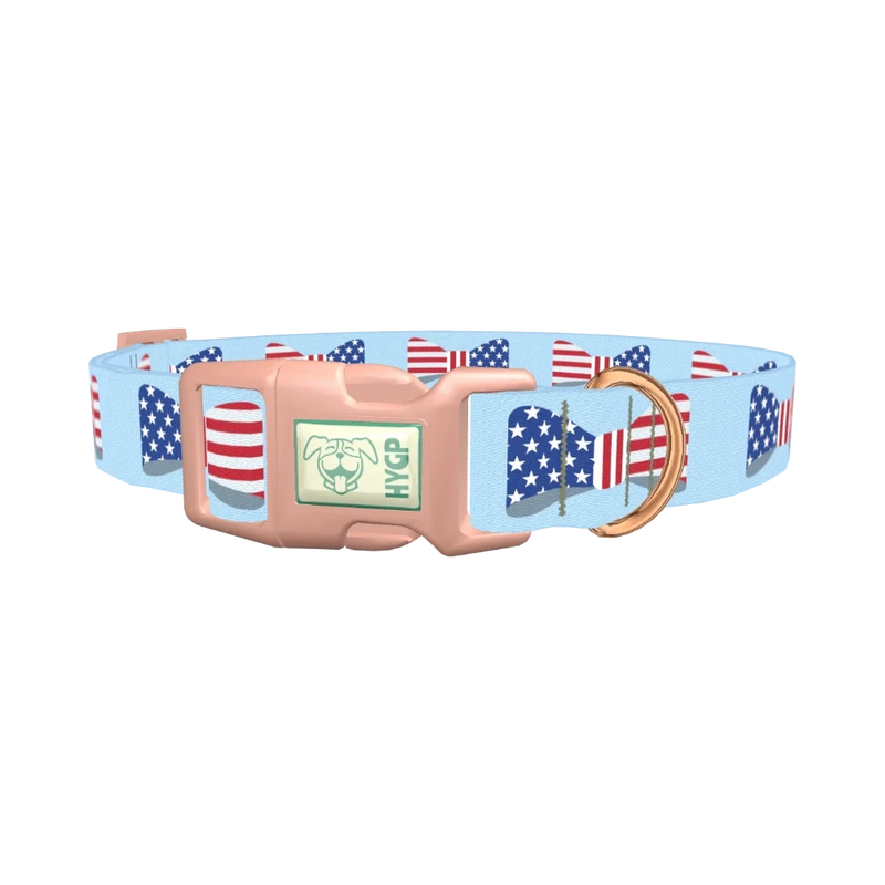 Patriotic Bowtie Dog Collar - plastic rose gold