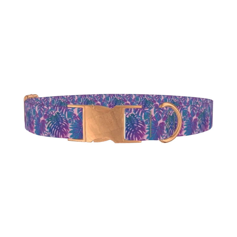 Tropical Leaf Dog Collar - metal rose gold
