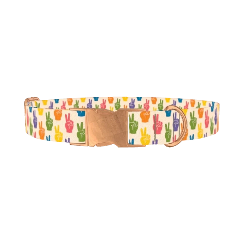 Peace Sign Pattern Dog Collar - metal rose gold