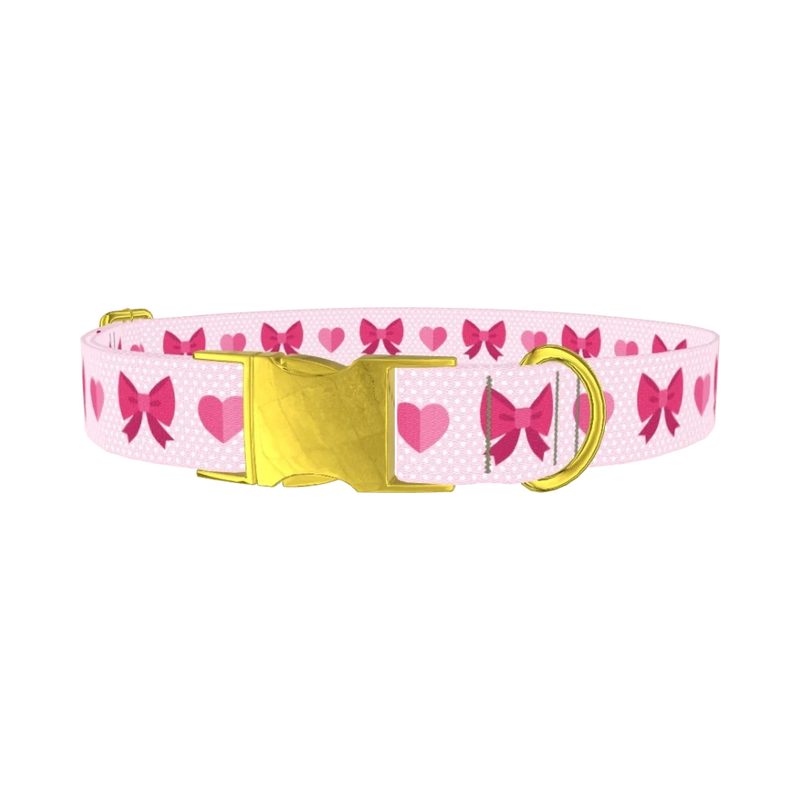 Valentine Ribbon Dog Collar - metal gold