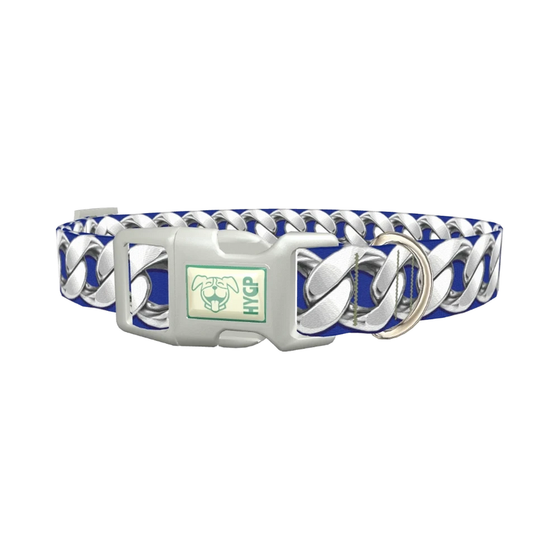 Silver Chain Blue Dog Collar - plastic silver