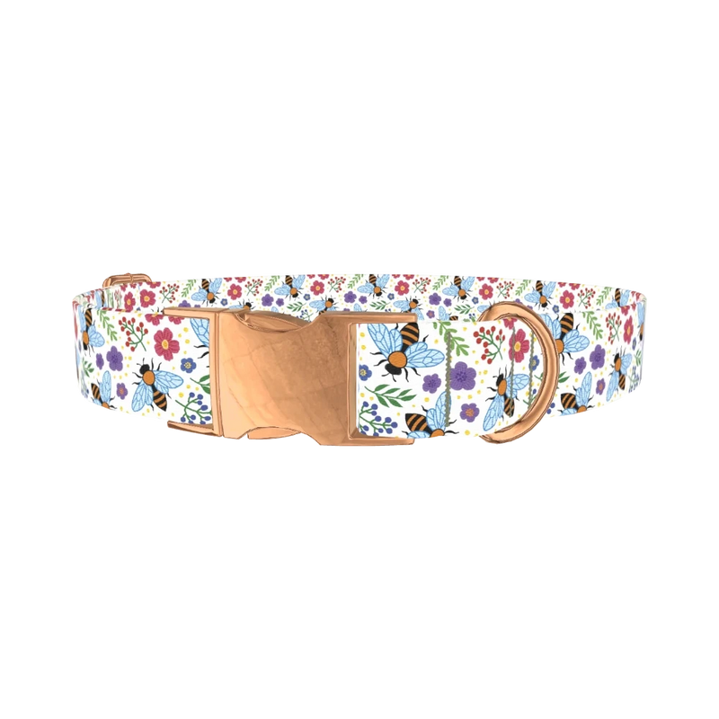 Colorful Bee Garden Dog Collar - metal rose gold