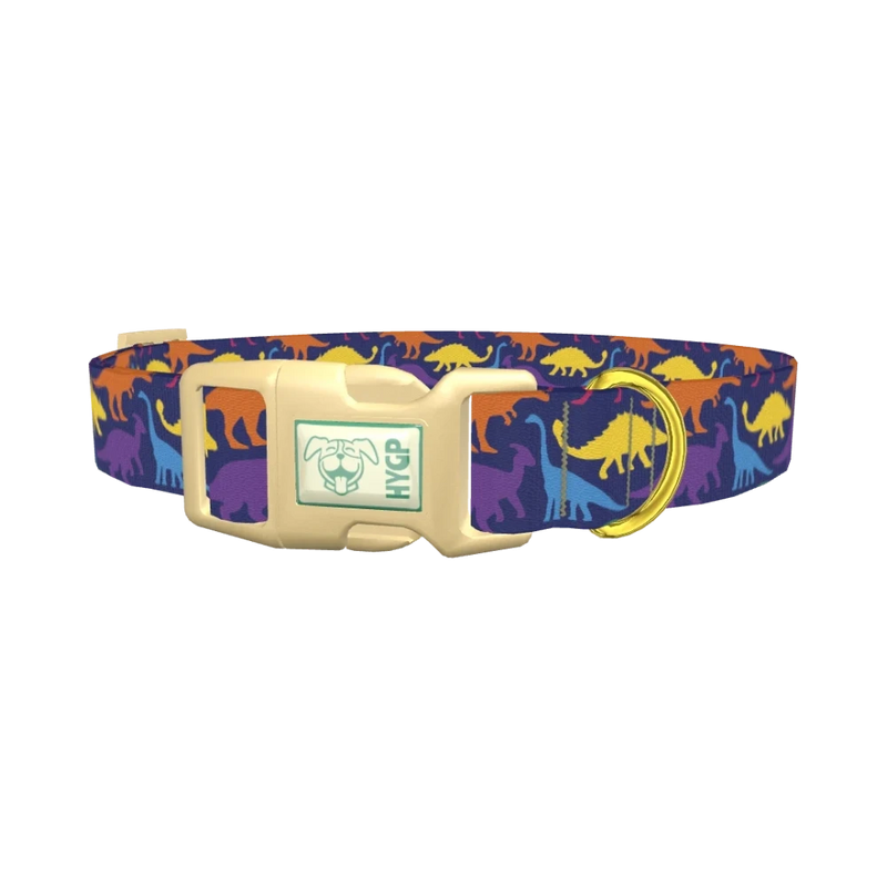 Dinosaur Pattern Dog Collar - plastic gold