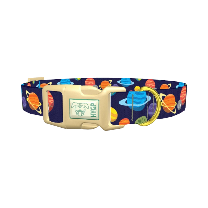 Space Planets Dog Collar - plastic gold