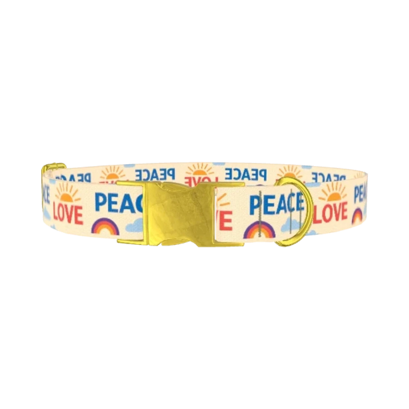 Peace Love Rainbow Dog Collar - metal gold