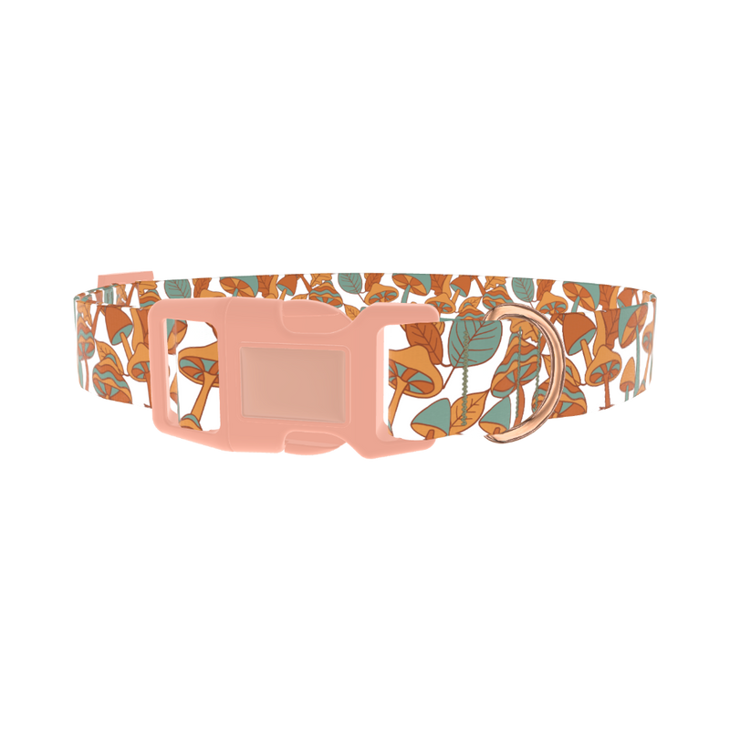 Mushroom Leaves Dog Collar - plastic rose gold