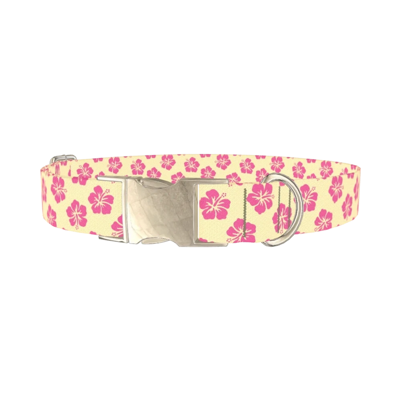 Floral Hibiscus Dog Collar - metal silver