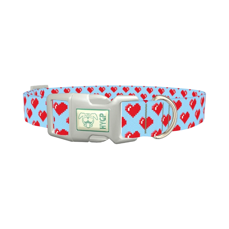 Pixelated Heart Dog Collar - plastic silver