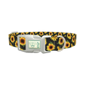 Sunflower Pattern Black Dog Collar - plastic silver
