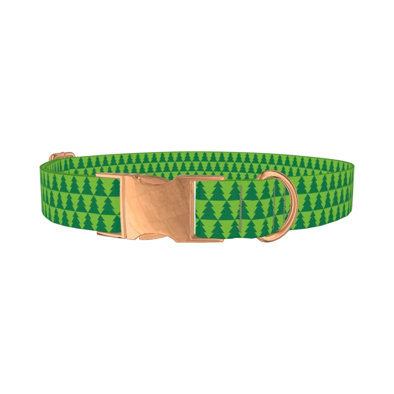 Green Christmas Tree Pattern Dog Collar - metal rose gold
