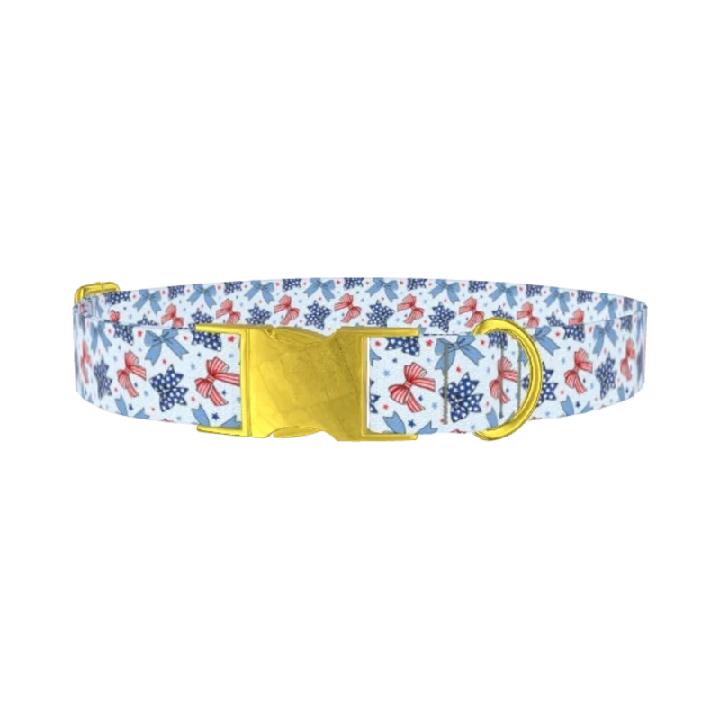Patriotic Bows Dog Collar - metal gold