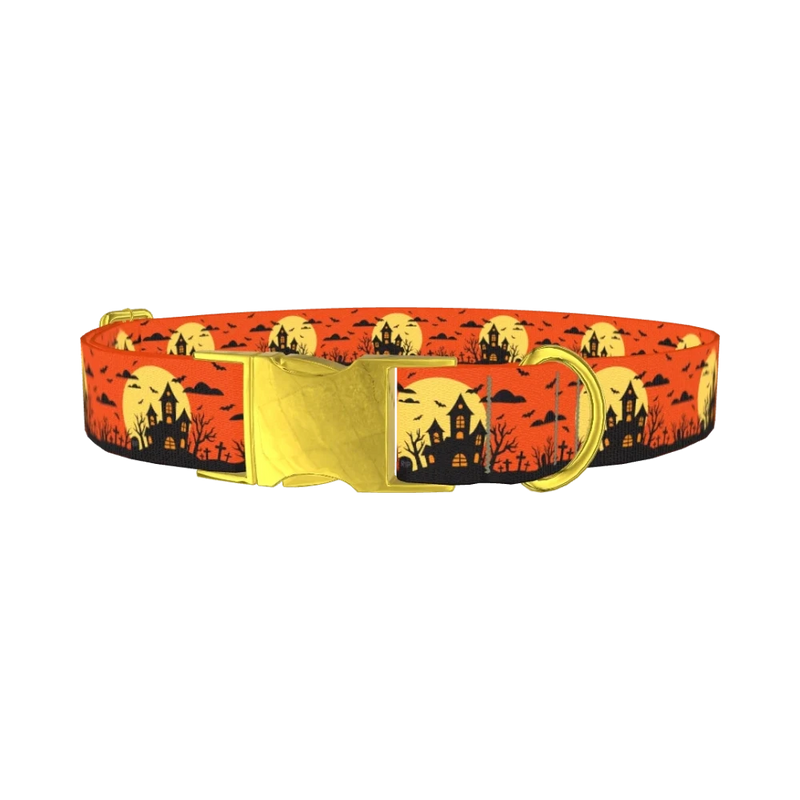 Halloween Haunted House Dog Collar - metal gold