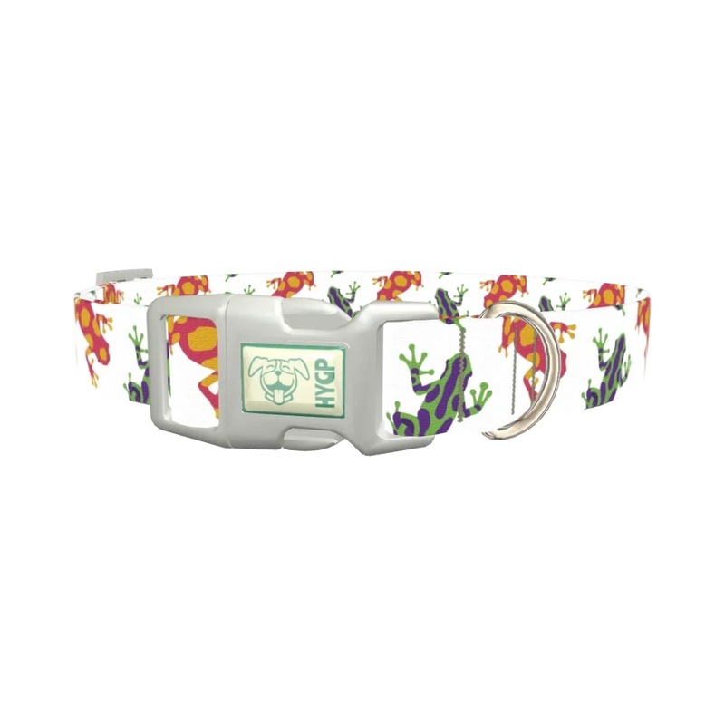 Colorful Frog Pattern Dog Collar - plastic silver