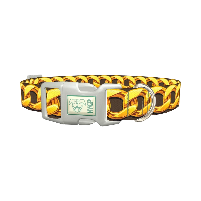 Brown Background Gold Chain Dog Collar - plastic silver