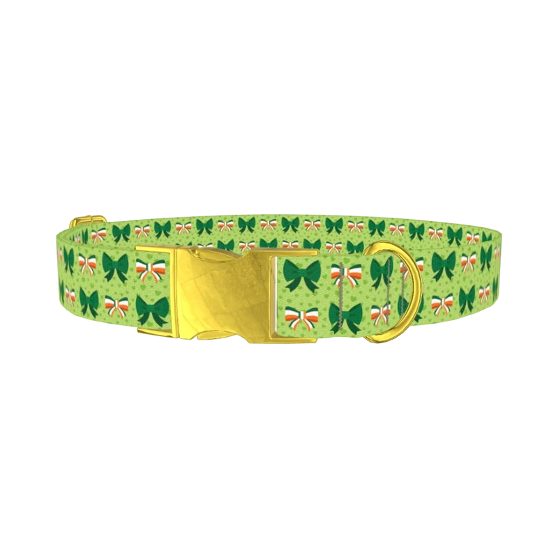 St. Patrick's Day Bow Dog Collar - metal gold