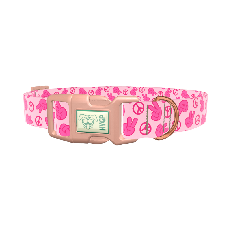 Pink Peace Sign Dog Collar - plastic gold