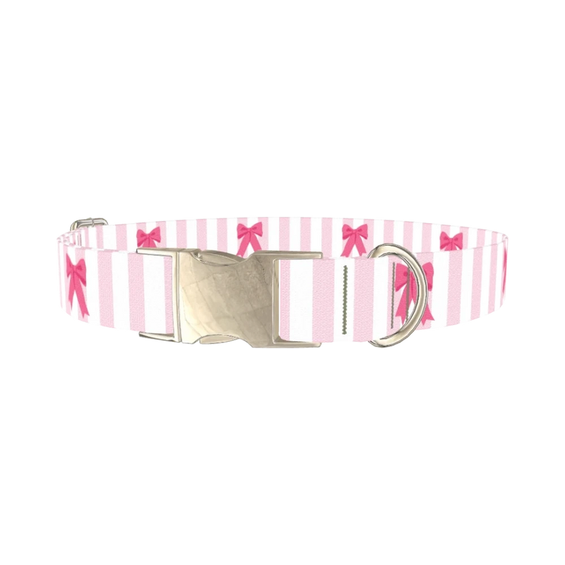 Striped Bow Dog Collar - metal silver