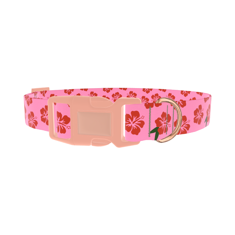 Pink Hibiscus Floral Dog Collar - plastic rose gold