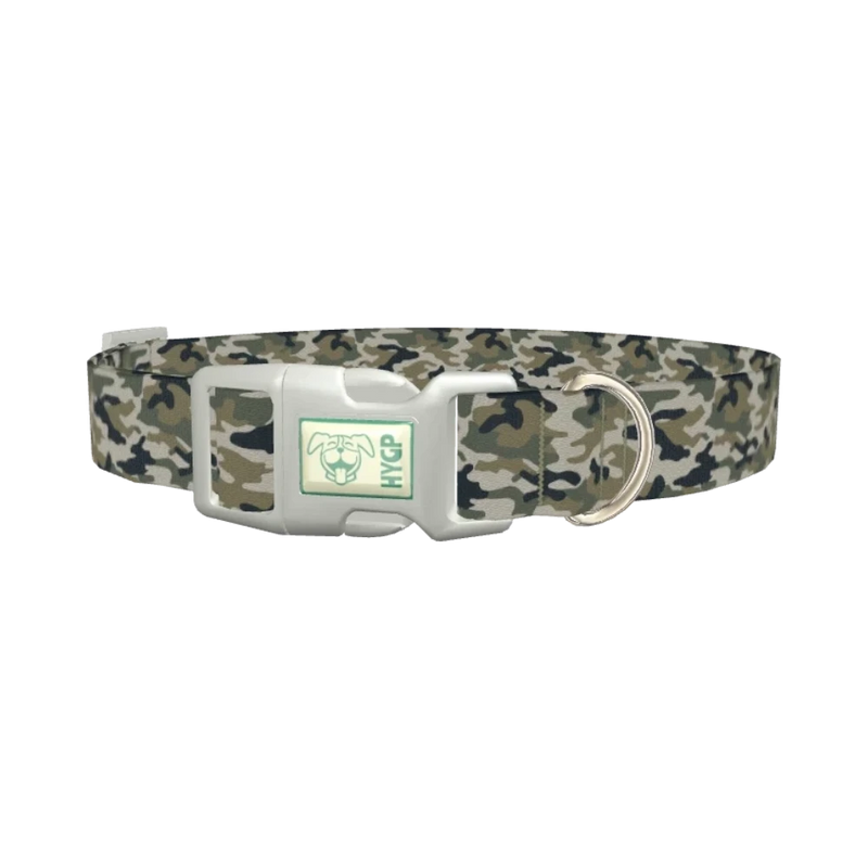Woodland Camo Dog Collar - plastic silver