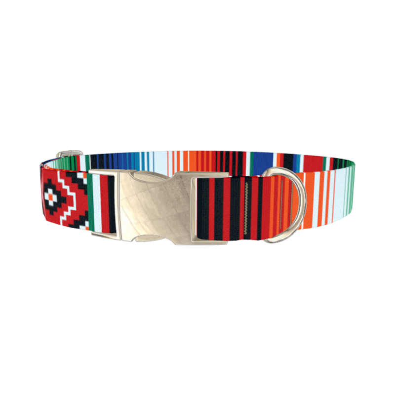 Mexican Stripe Pattern Dog Collar - metal silver