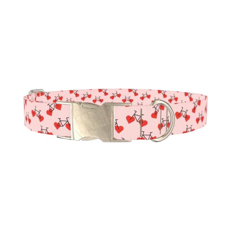Valentine Heart Bike Dog Collar - metal silver