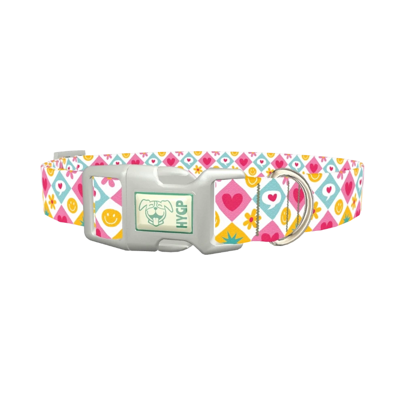 Retro Pop Heart Dog Collar - plastic silver