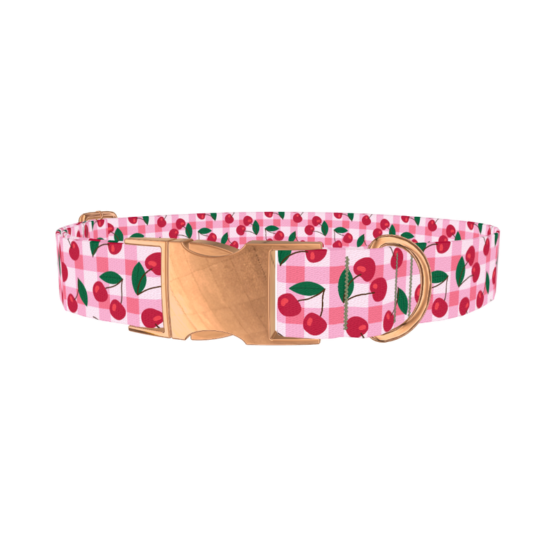 Cherry Picnic Dog Collar - metal rose gold