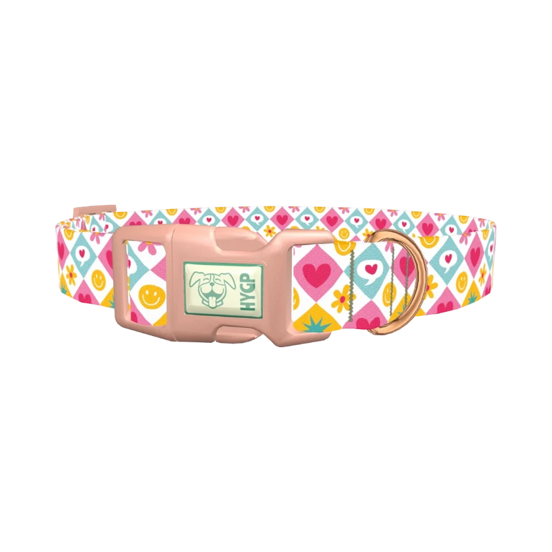 Retro Pop Heart Dog Collar - plastic rose gold