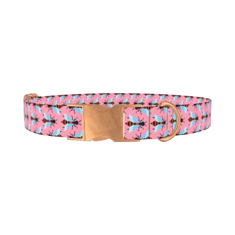 Bee Pattern Dog Collar - metal rose gold