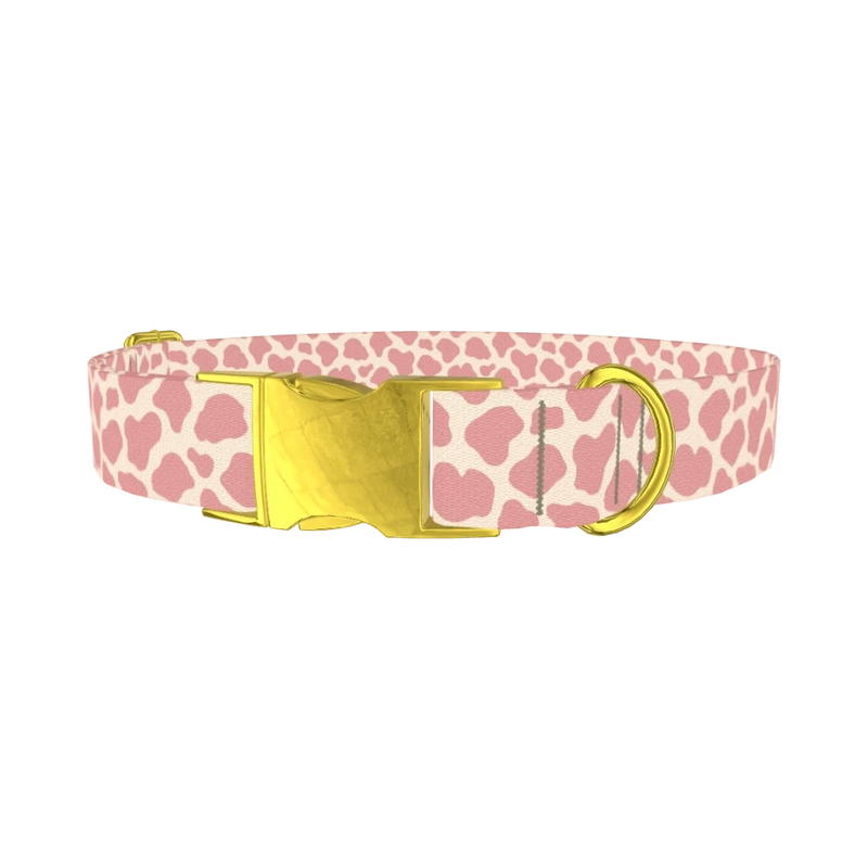 Pink Giraffe Print Dog Collar - metal gold