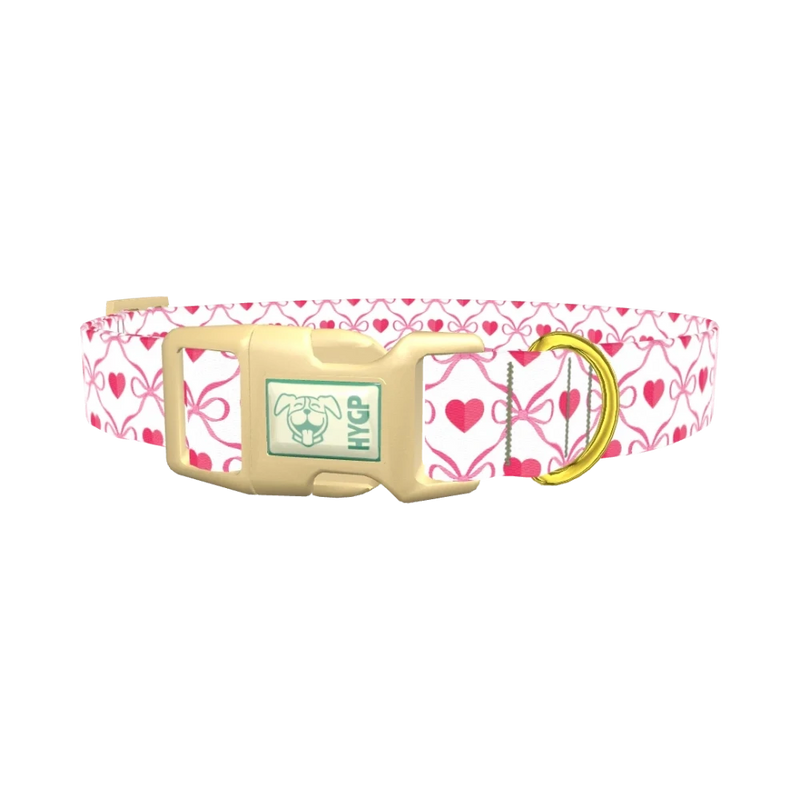 Pink Bow Heart Dog Collar - plastic gold