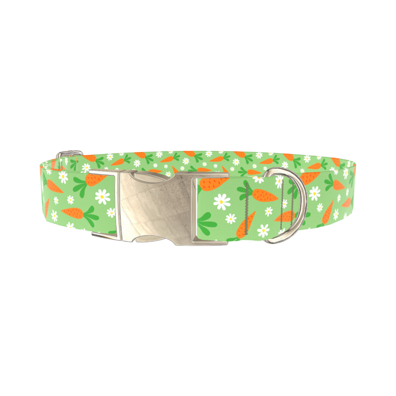 Carrot Floral Dog Collar - metal silver