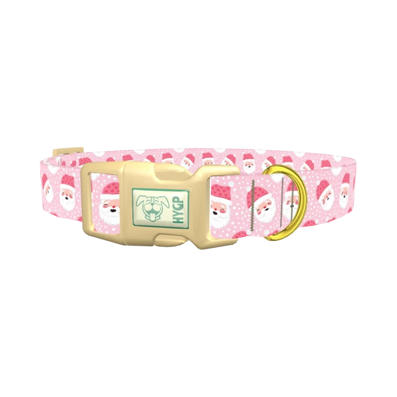 Pink Santa Pattern Dog Collar - plastic gold