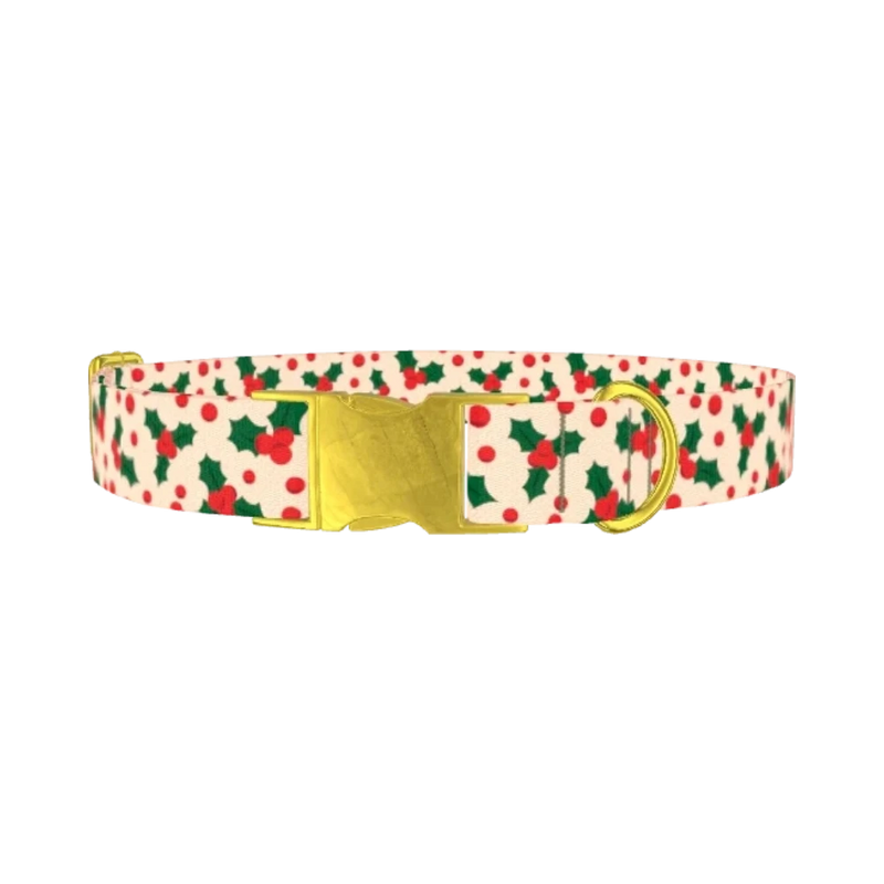 Christmas Holly Dog Collar - metal gold