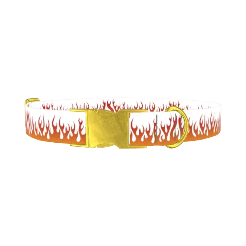 Red Flame Dog Collar - metal gold