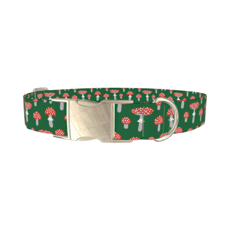 Mushroom Pattern Dog Collar - metal silver
