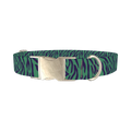 Green Zebra Pattern Dog Collar - metal silver