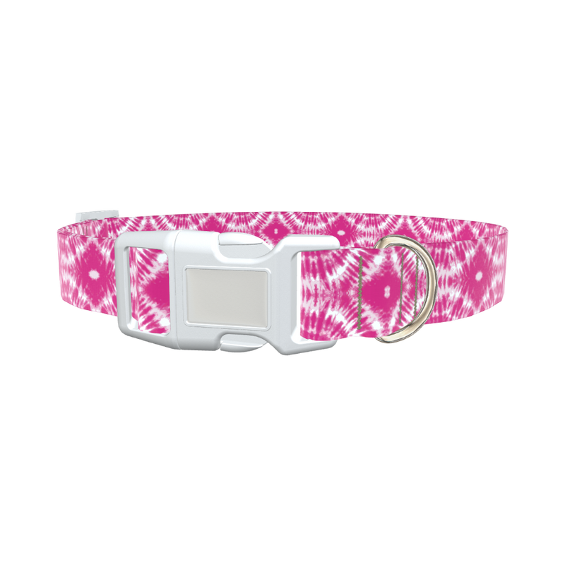 Pink Spiral Tie-Dye Dog Collar - plastic rose gold
