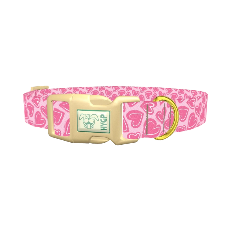 Pink Sketch Heart Dog Collar - plastic gold