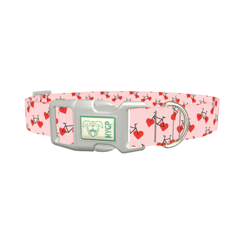 Valentine Heart Bike Dog Collar - plastic silver