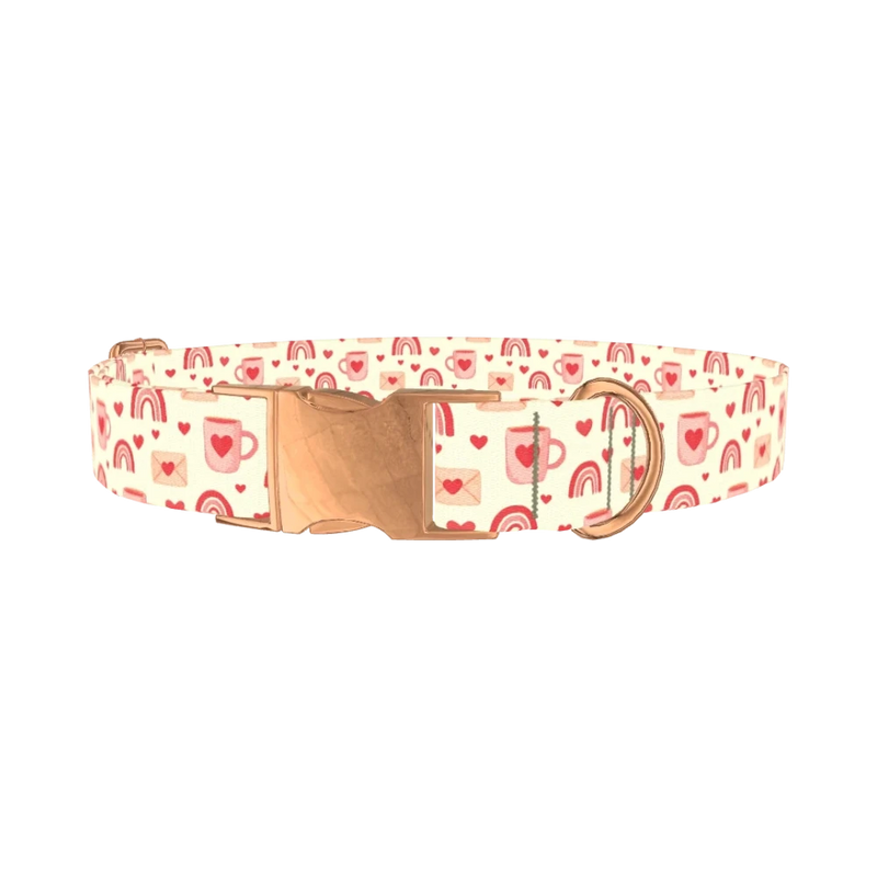 Valentine Mug and Envelope Dog Collar - metal rose gold